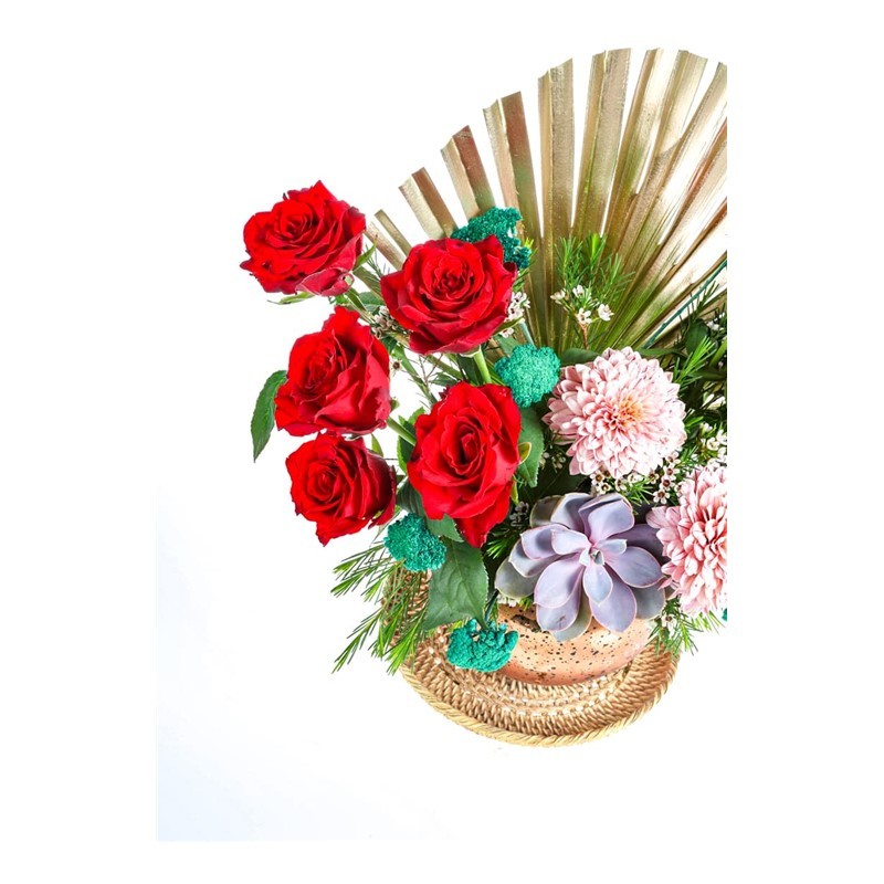 Red Rose In Gold Vase